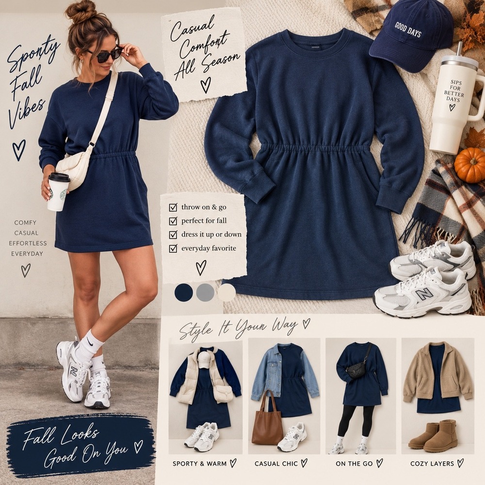 Amazon Essentials Womens Navy Blue Long Sleeve Sweatshirt Dress 2X Plus Pocket